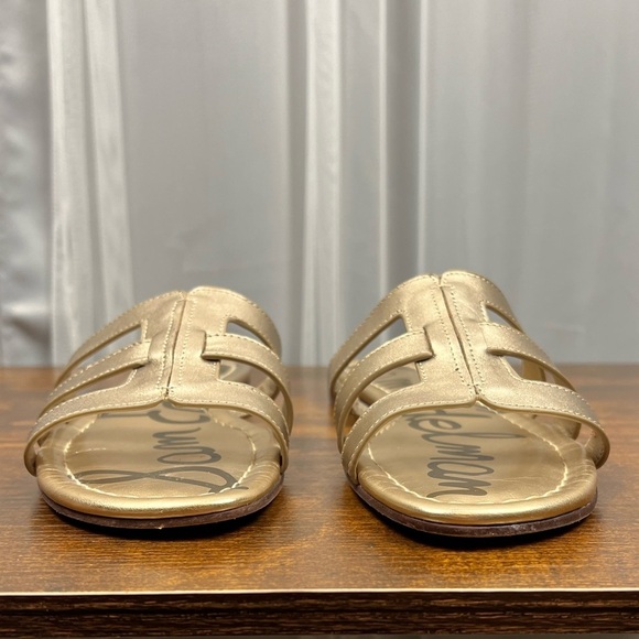 Sam Edelman Gold Bay Sandals Slides Stacked Mini Heel Women’s Sz 7.5 - Picture 5 of 11
